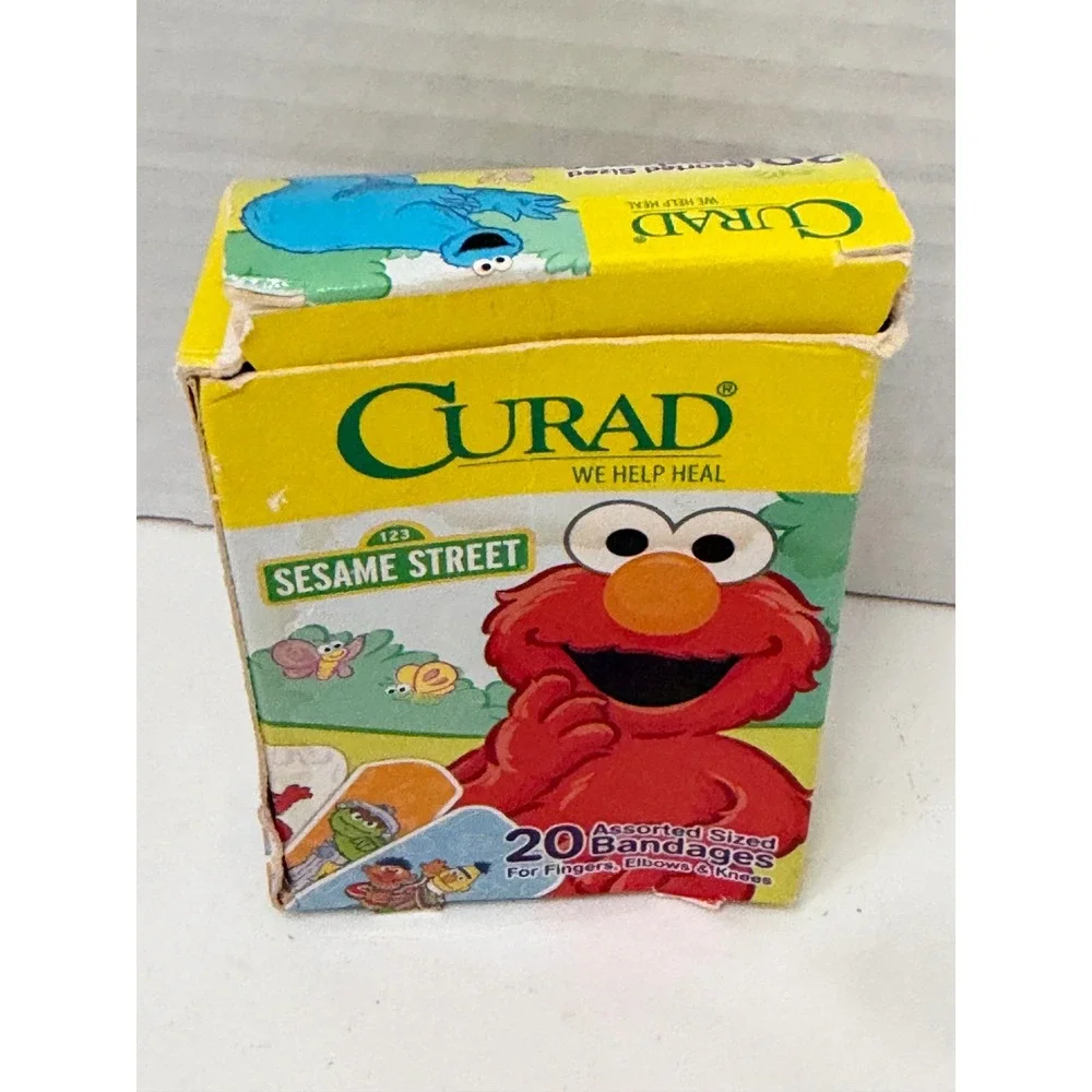 Curad Sesame Street Bandages 20 Count Elmo Cookie Monster Latex Free Damaged Box